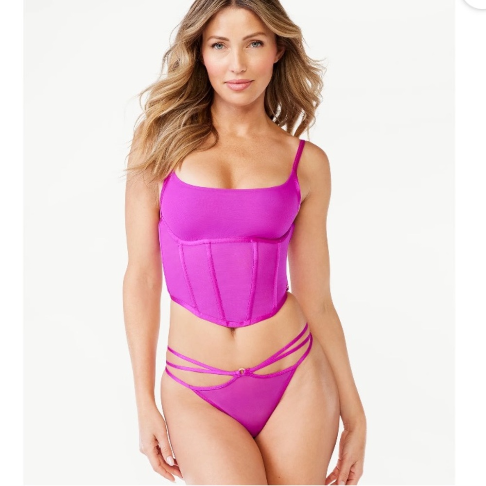 NWT Sofia Vergara Intimates Fuchsia Mesh Corset and G-String Set